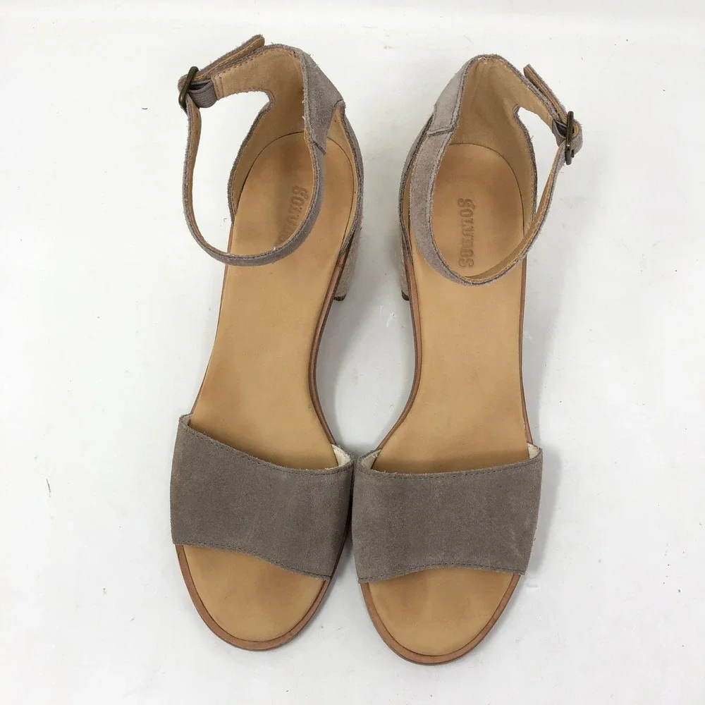 Soludos Womens 9 Capri Espadrille Heel Sandals Gray Taupe Suede Ankle Strap